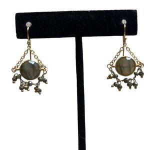 Anne Vaughan Gold And Green Artisan Chandelier Beaded Earrings